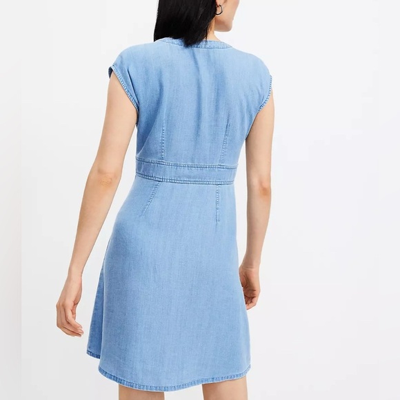 Loft Blue Denim, V Neck, Button Down, A-Line Dress, Size 14 - Picture 3 of 16